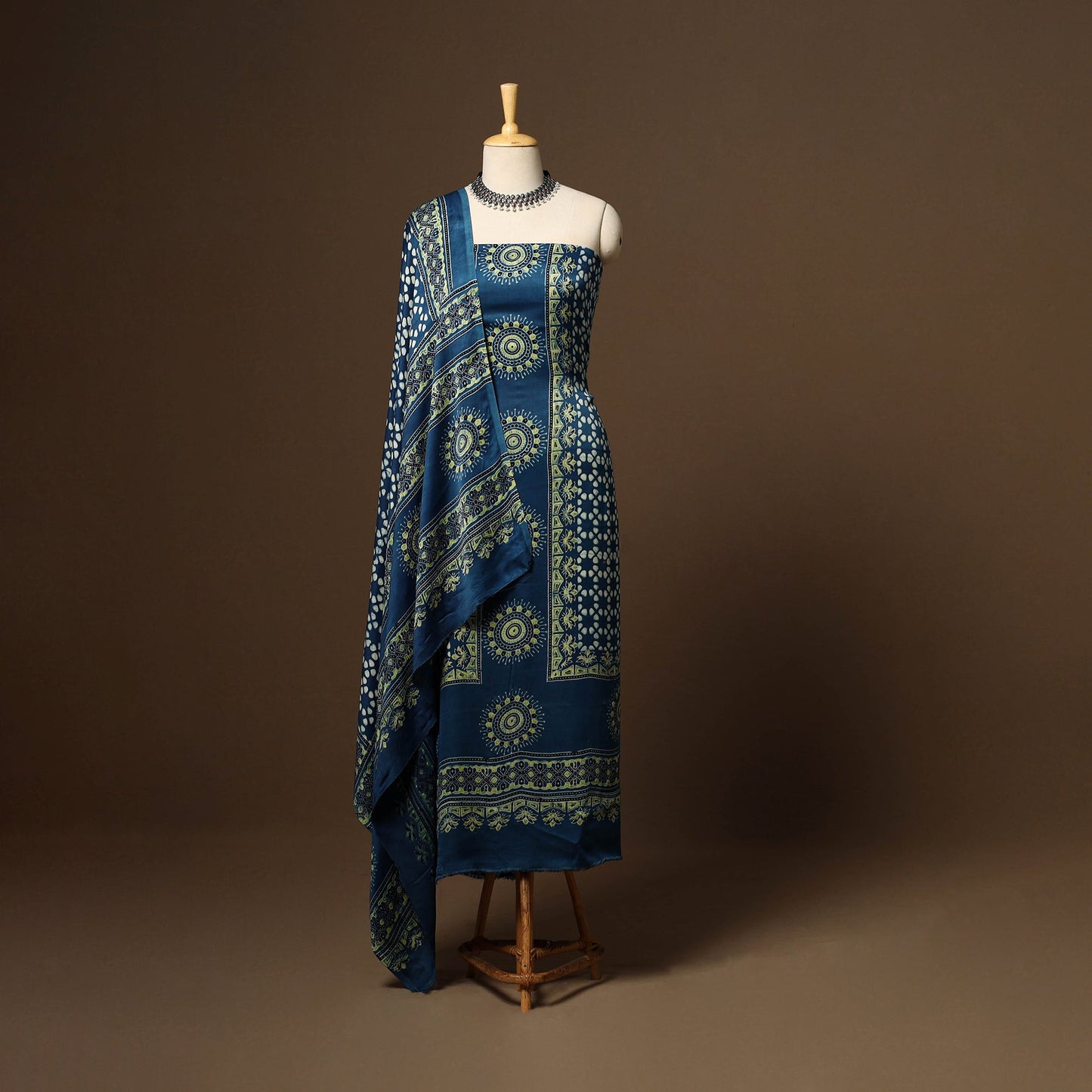 Blue - 3pc natural dyed unstitched modal silk dress