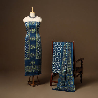 Blue - 3pc natural dyed unstitched modal silk dress