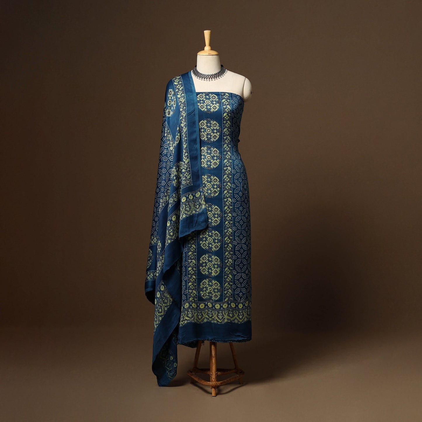 Blue - 3pc natural dyed unstitched modal silk dress
