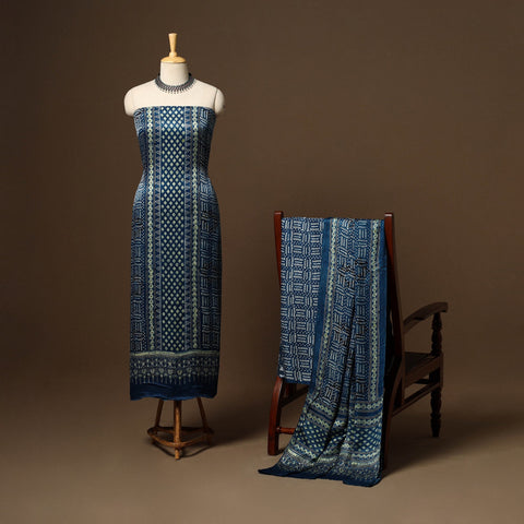 Blue - 3pc natural dyed unstitched modal silk dress