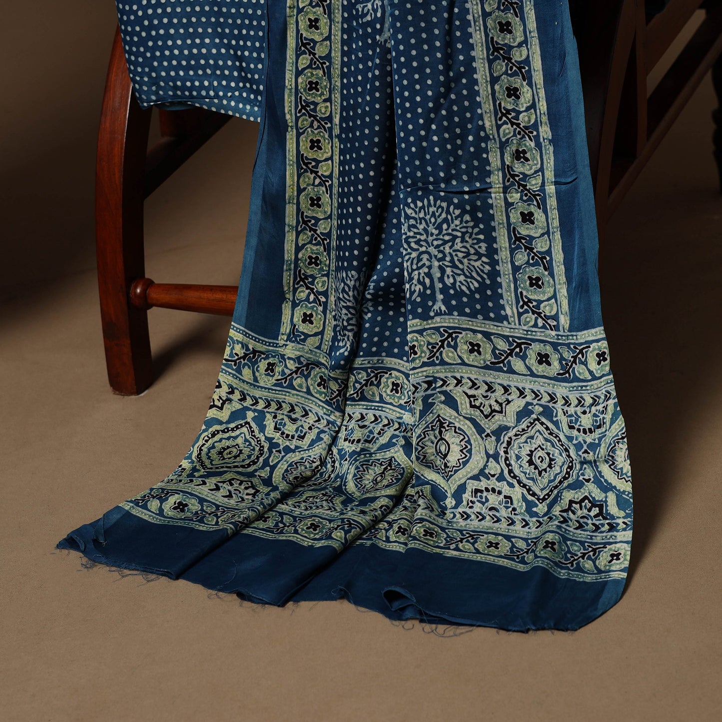 Blue - 3pc natural dyed unstitched modal silk dress