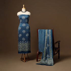 Blue - 3pc natural dyed unstitched modal silk dress