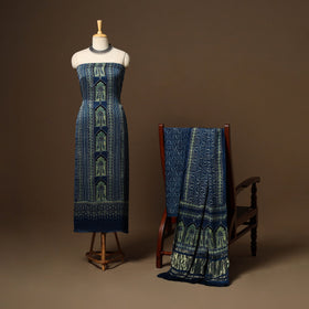 Blue - 3pc natural dyed unstitched modal silk dress