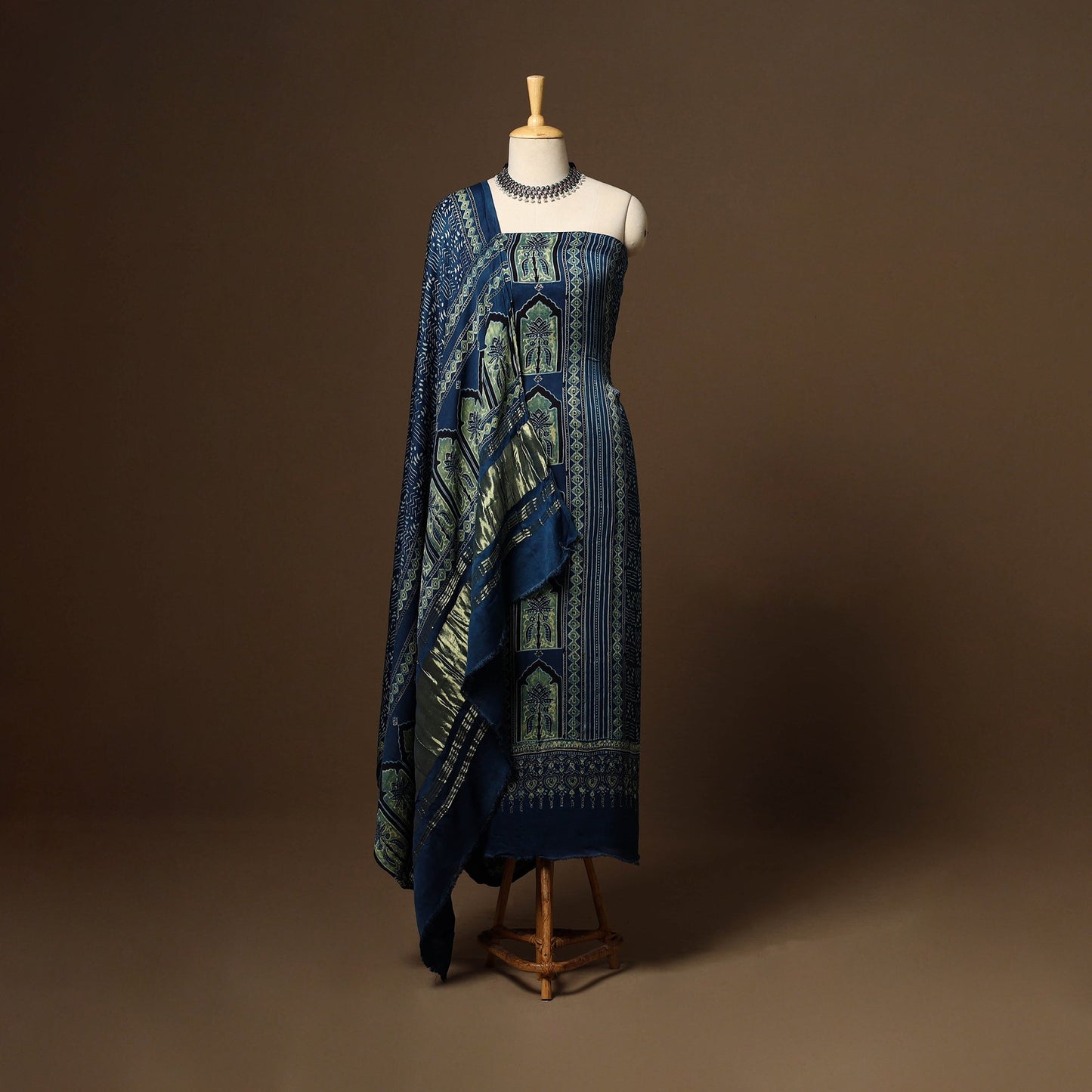 Blue - 3pc natural dyed unstitched modal silk dress