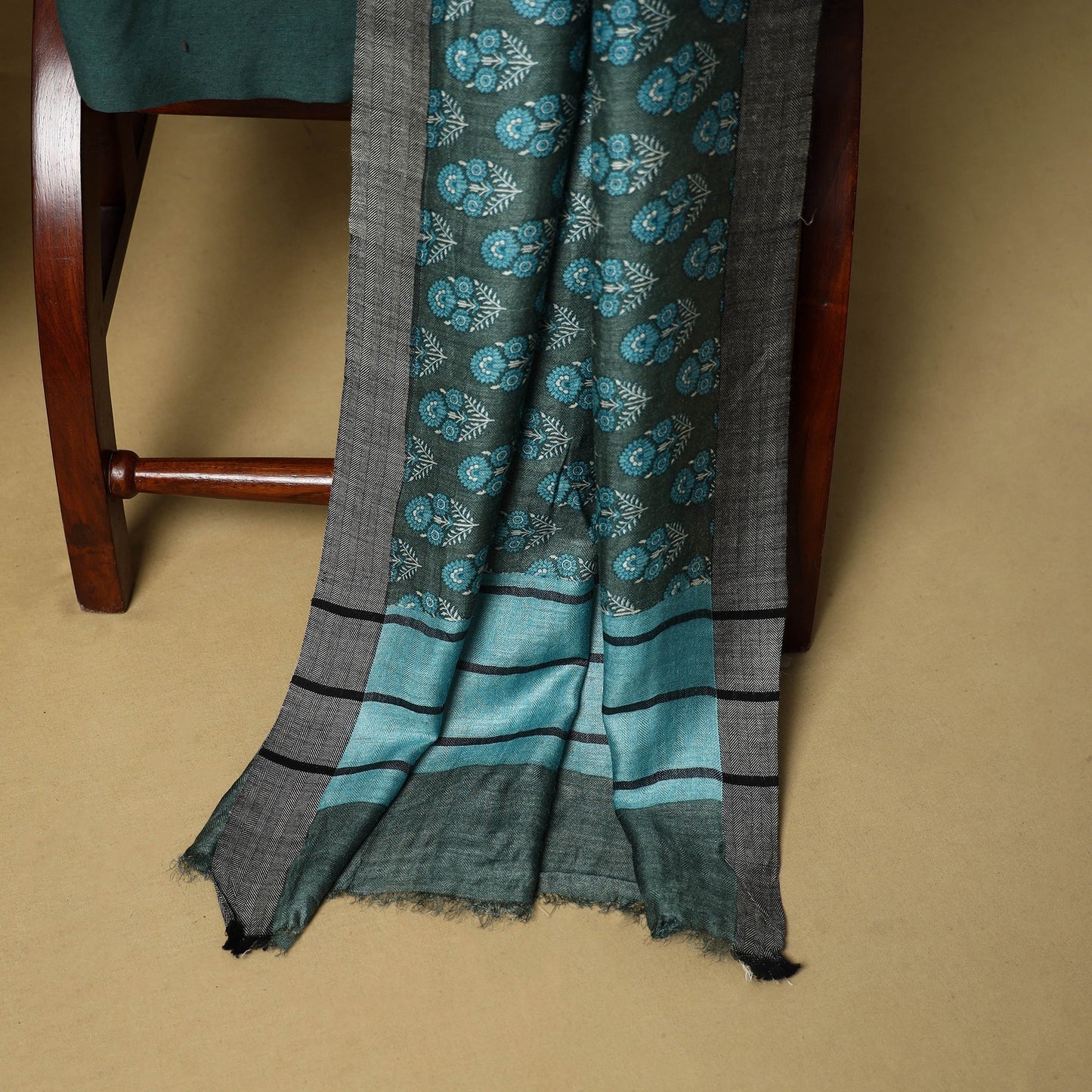 3pc pashmina wool handloom unstitched sanganeri dress