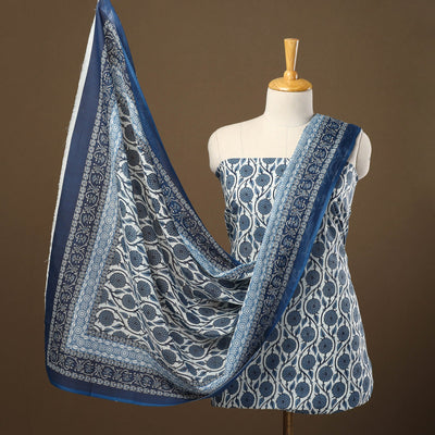  Blue 3pc Sanganeri Block Print Cotton Dress Material