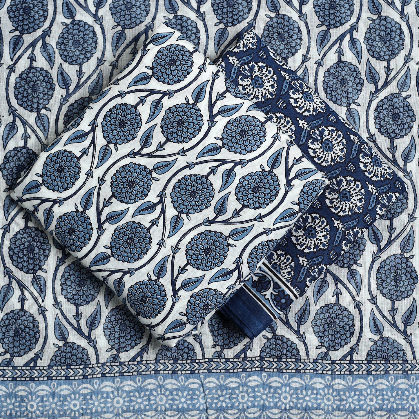  Blue 3pc Sanganeri Block Print Cotton Dress Material