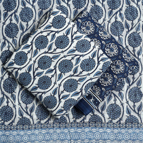  Blue 3pc Sanganeri Block Print Cotton Dress Material