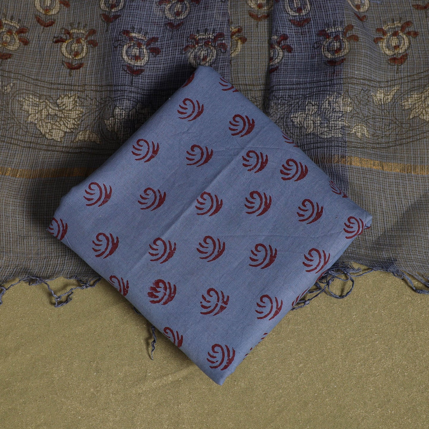 Buy 3pc Sanganeri Block Print Kota Cotton Dress Material