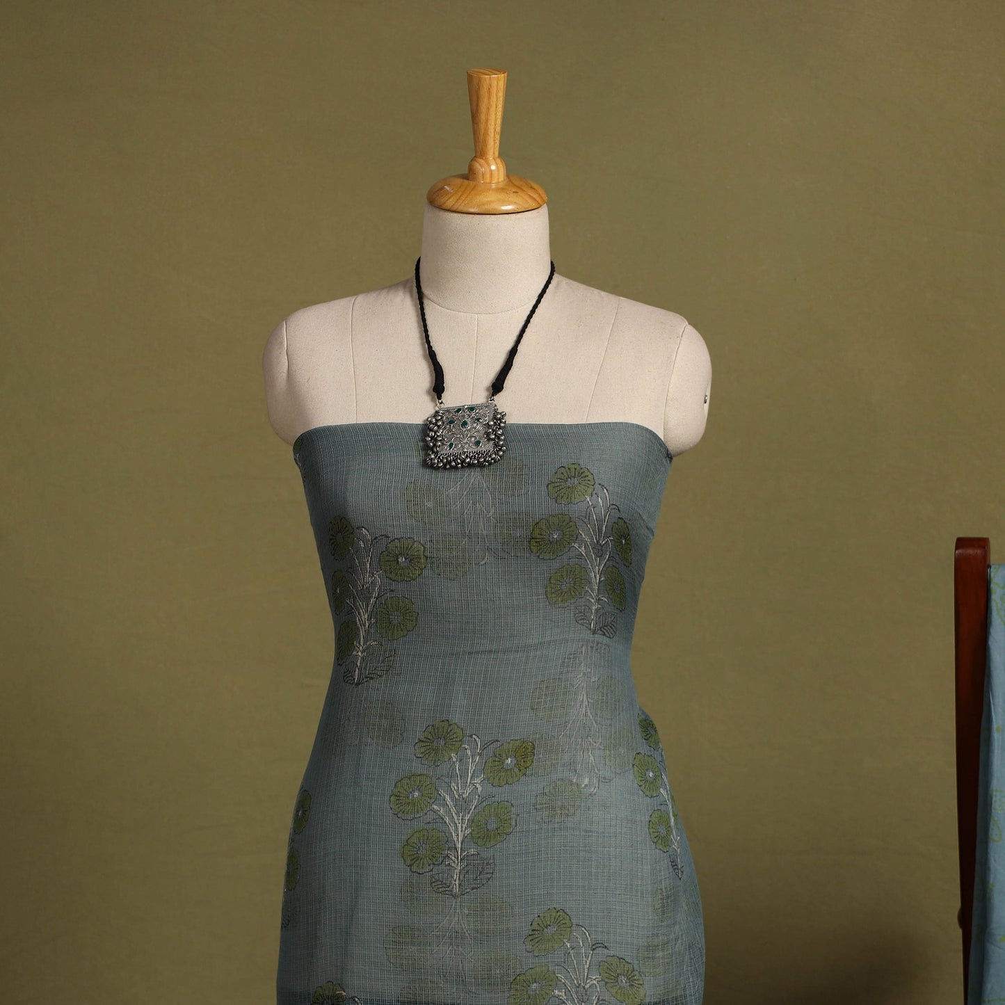 Blue 3pc Sanganeri Block Print Kota Cotton Dress Material