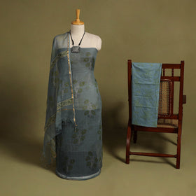 Blue 3pc Sanganeri Block Print Kota Cotton Dress Material