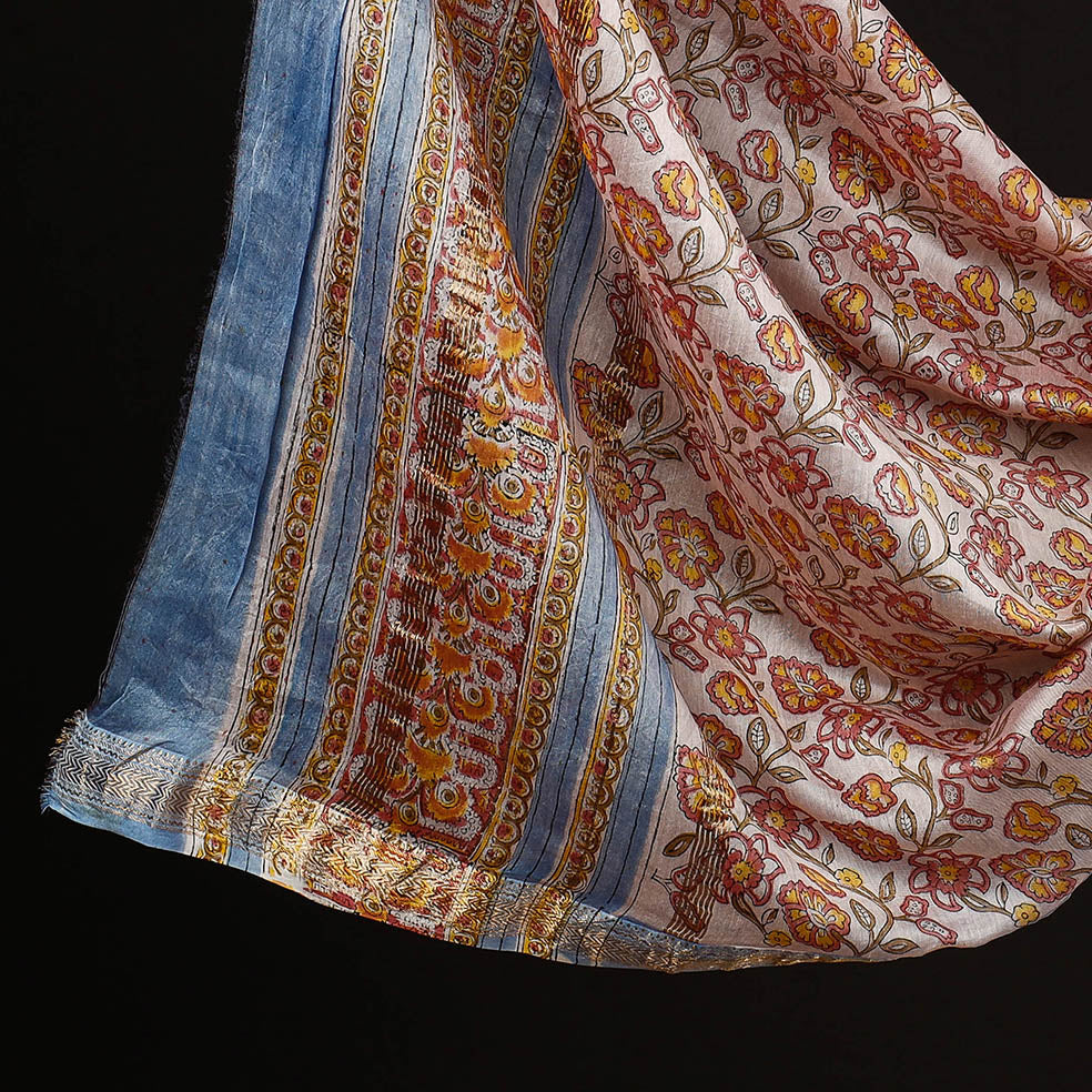 Buy 3pc Sanganeri Block Printed Maheshwari Silk Suit Material Set Online at iTokri.com