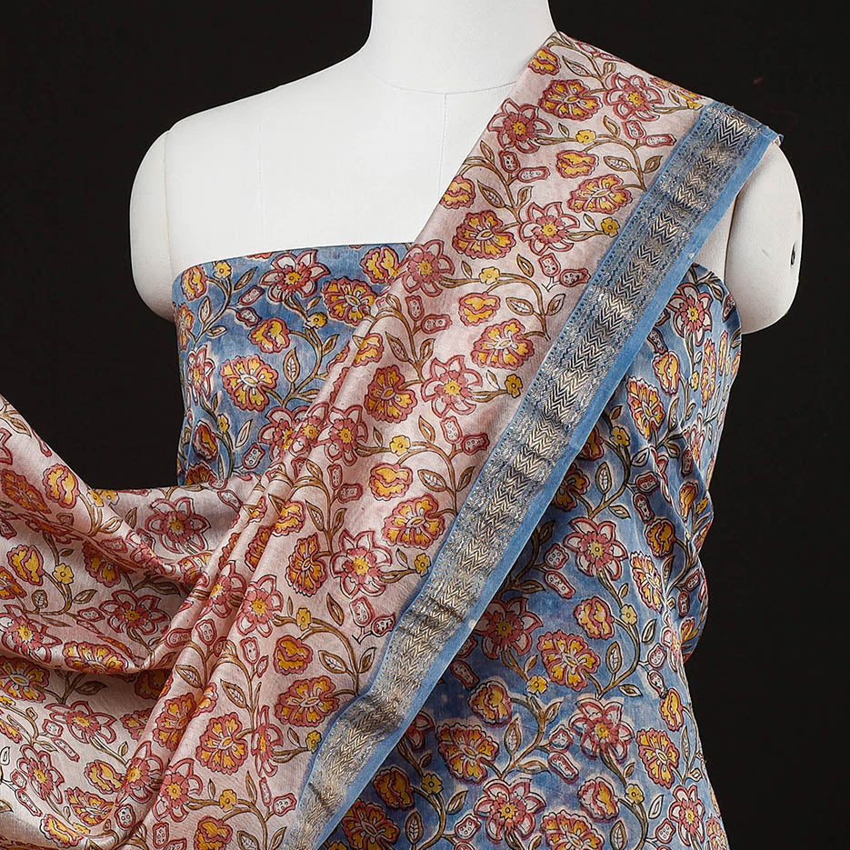 Buy 3pc Sanganeri Block Printed Maheshwari Silk Suit Material Set Online at iTokri.com