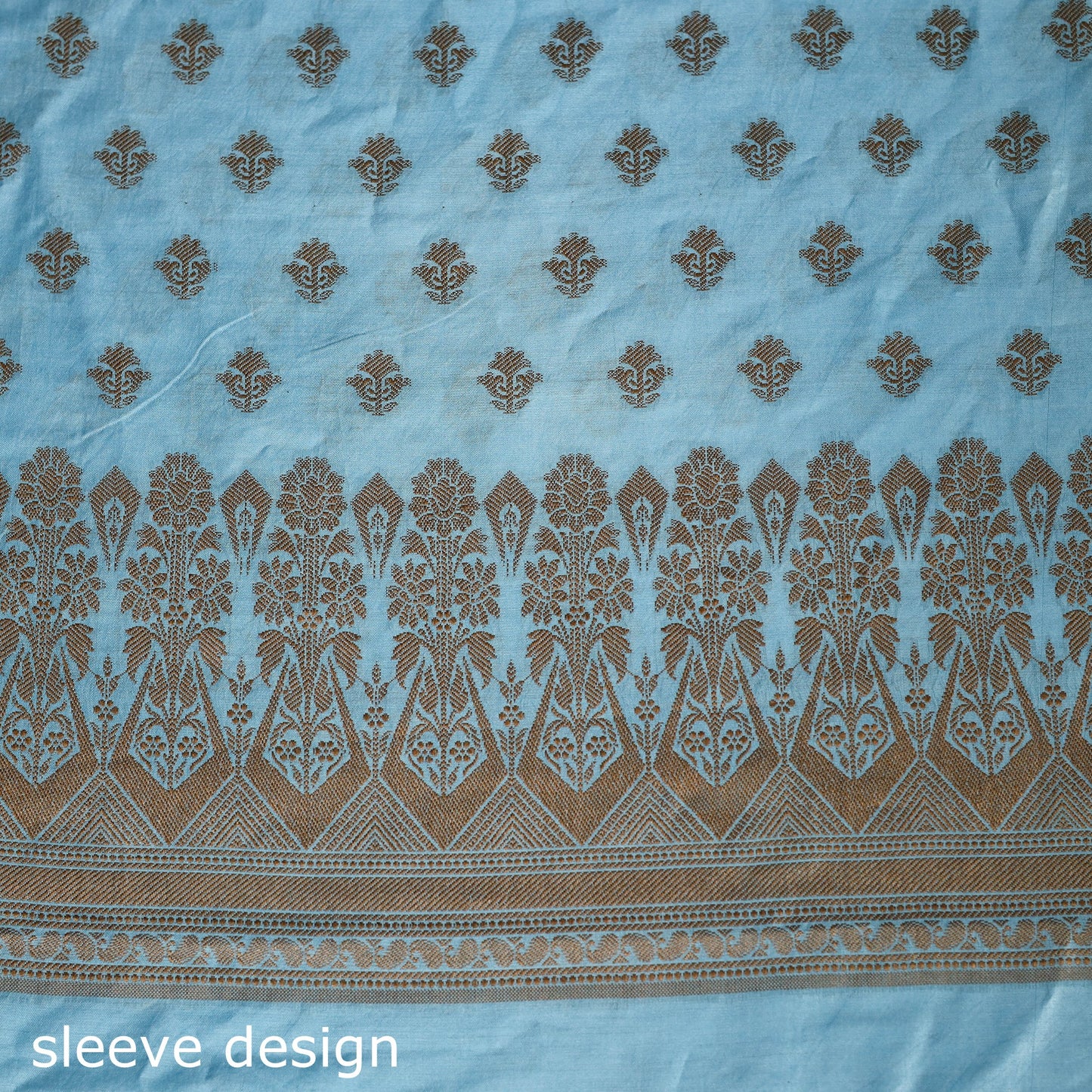 Blue - 3pc silk cotton thread work unstitched banarasi