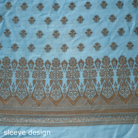 Blue - 3pc silk cotton thread work unstitched banarasi