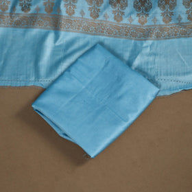 Blue - 3pc silk cotton thread work unstitched banarasi