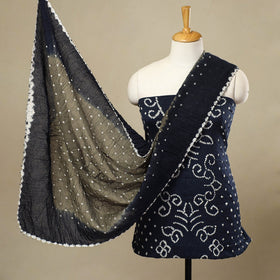  3pc Blue Tie & Dye Satin Cotton Bandhani Dress Material