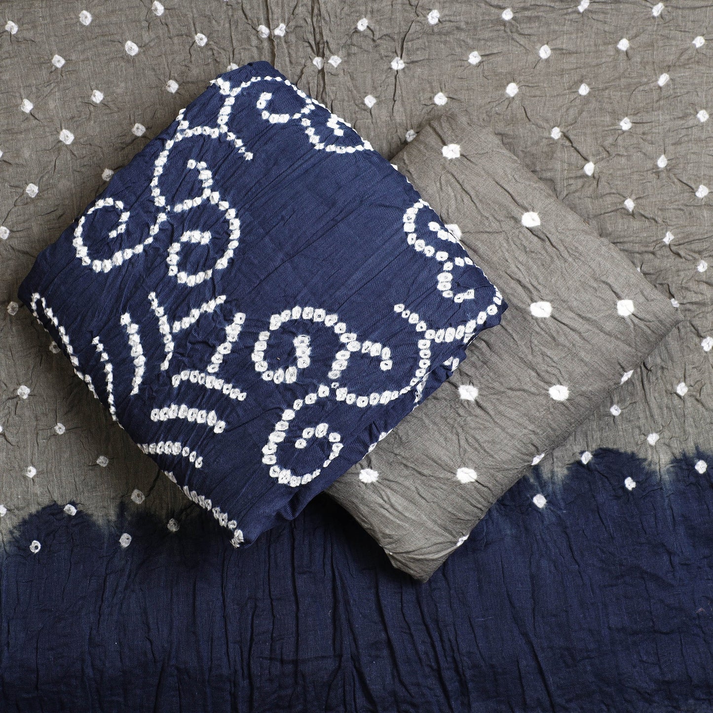  3pc Blue Tie & Dye Satin Cotton Bandhani Dress Material