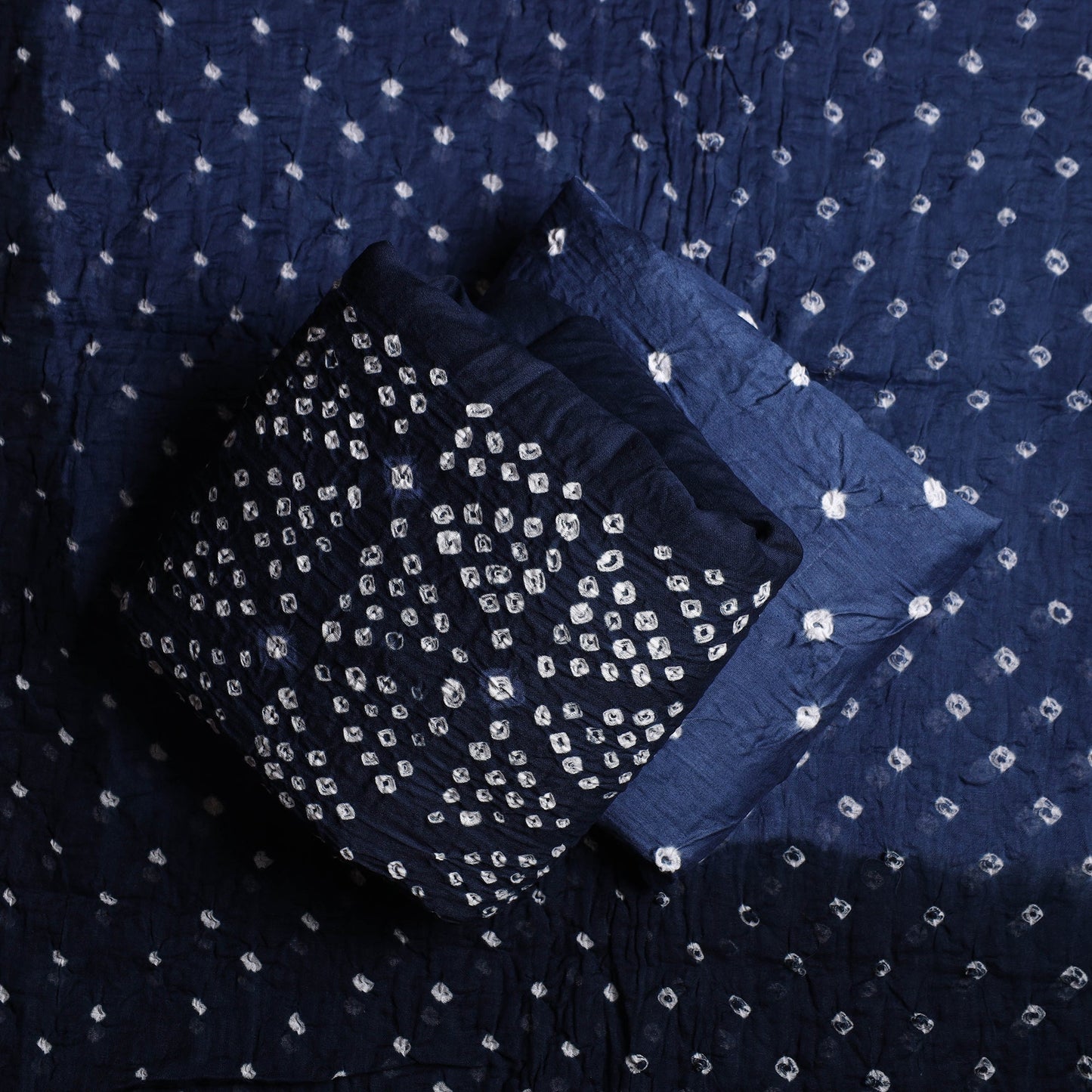 Blue 3pc Tie & Dye Satin Cotton Bandhani Dress Material