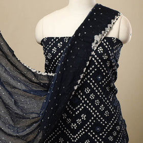 Blue 3pc Tie & Dye Satin Cotton Bandhani Dress Material