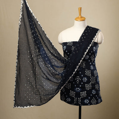 Blue 3pc Tie & Dye Satin Cotton Bandhani Dress Material