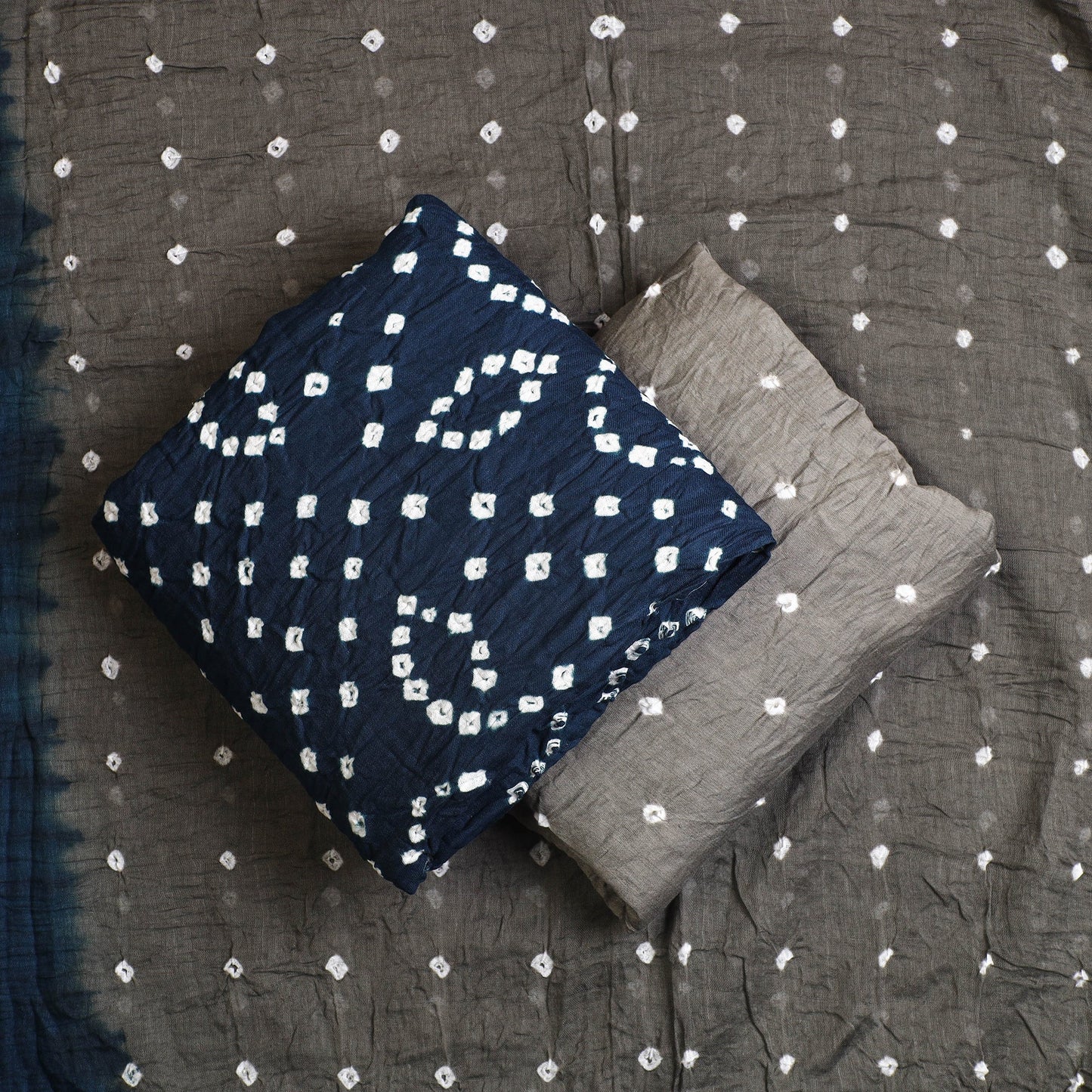 Buy 3pc Tie & Dye Satin Cotton Blue Bandhani Dress Material