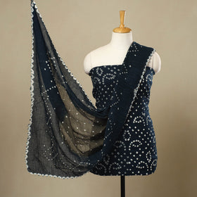 Buy 3pc Tie & Dye Satin Cotton Blue Bandhani Dress Material