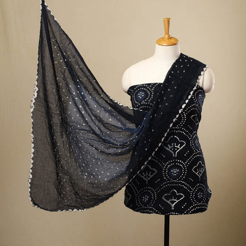 Blue 3pc Tie & Dye Satin Cotton Bandhani Dress Material