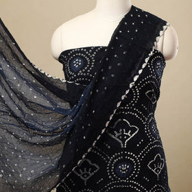 Blue 3pc Tie & Dye Satin Cotton Bandhani Dress Material