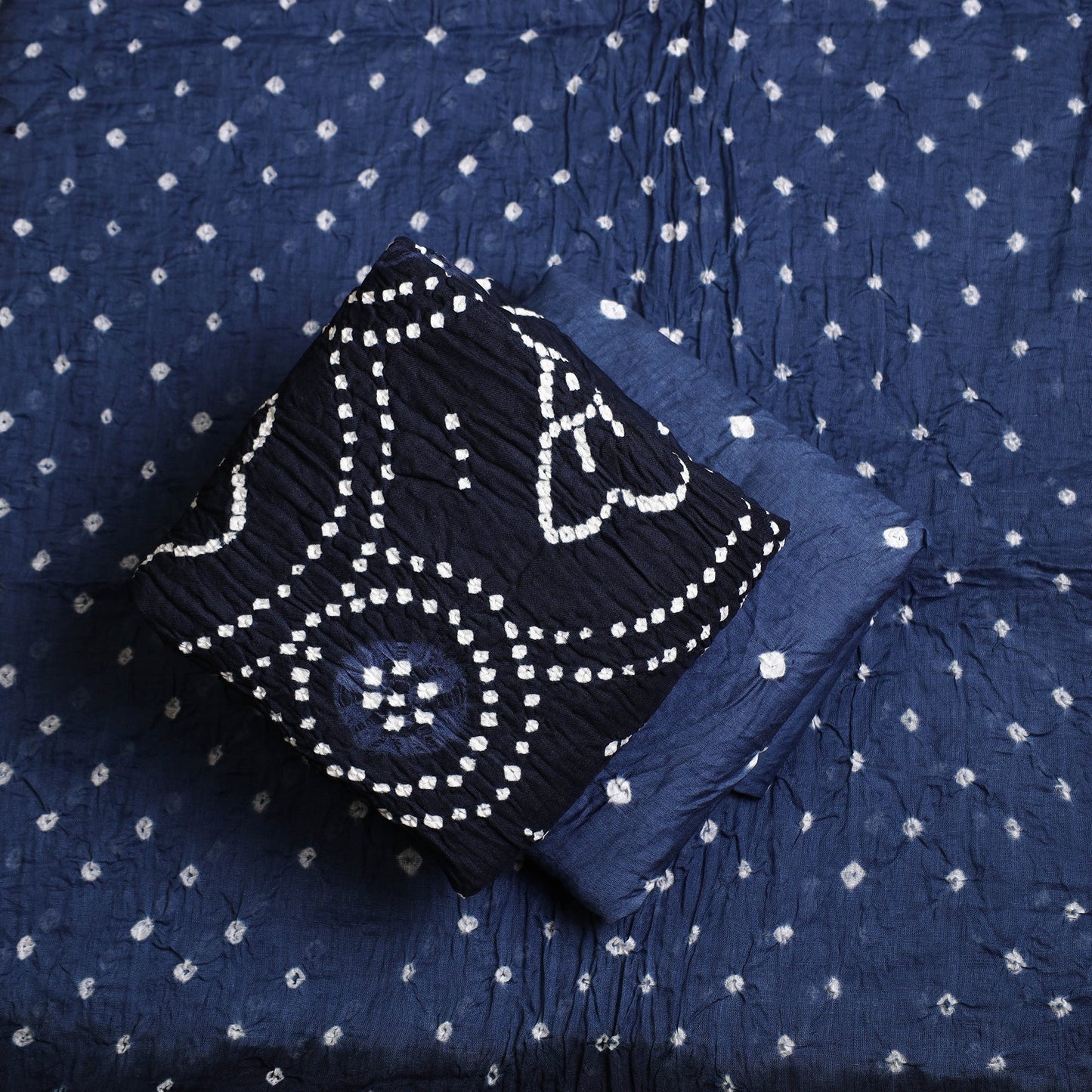 Blue 3pc Tie & Dye Satin Cotton Bandhani Dress Material