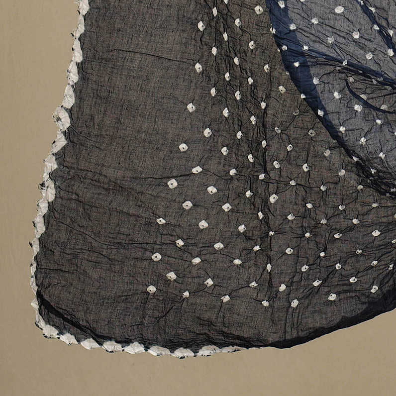 Blue 3pc Tie & Dye Satin Cotton Bandhani Dress Material