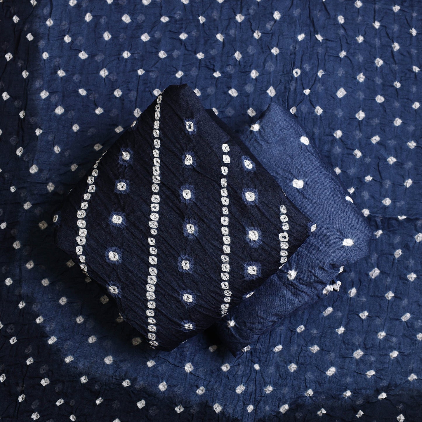 Blue 3pc Tie & Dye Satin Cotton Bandhani Dress Material