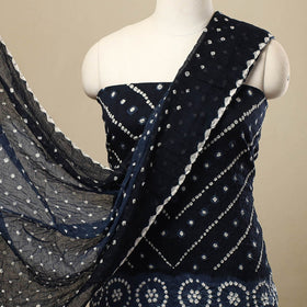 Blue 3pc Tie & Dye Satin Cotton Bandhani Dress Material
