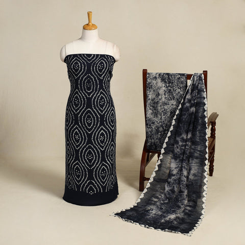 Blue - 3pc tie & dye satin cotton shibori bandhani