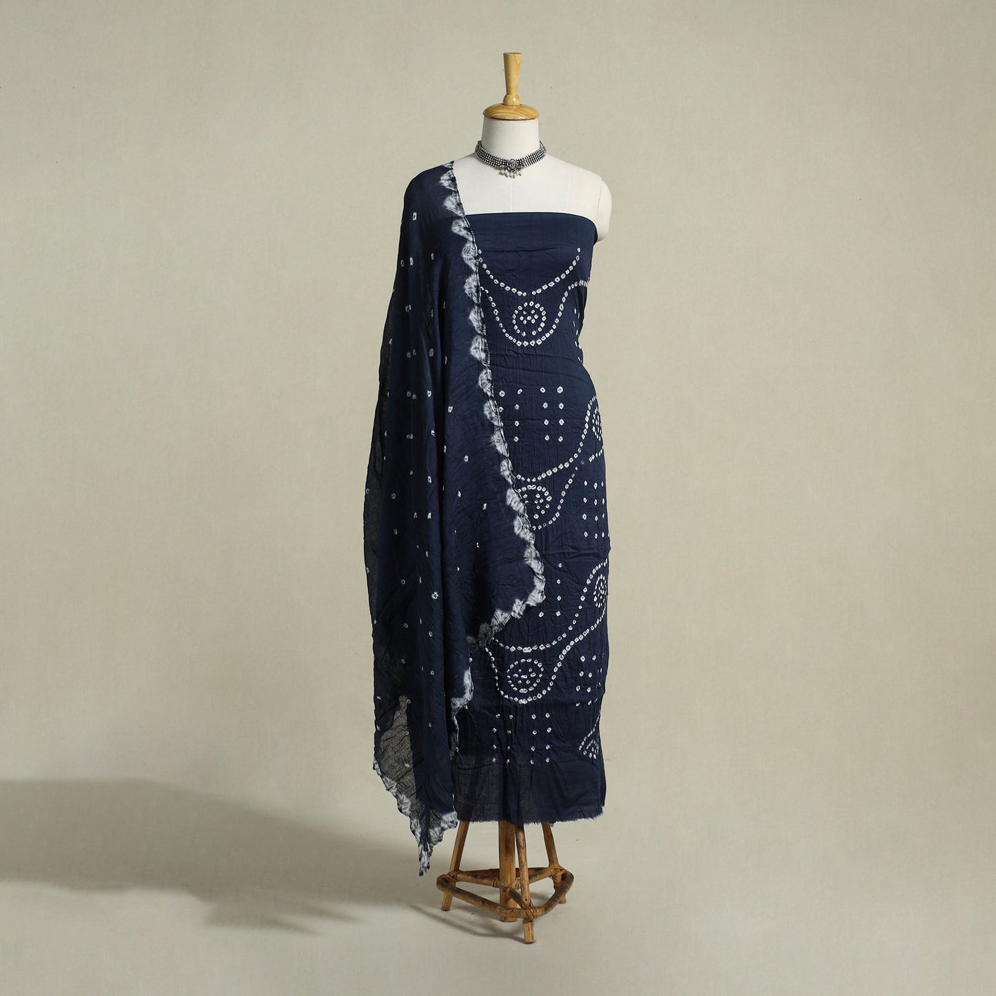 Blue 3pc Unstitched Kutch Bandhani Dress Material