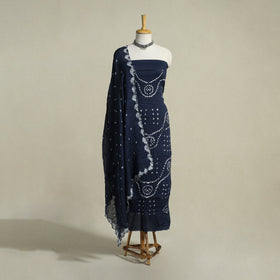 Blue 3pc Unstitched Kutch Bandhani Dress Material