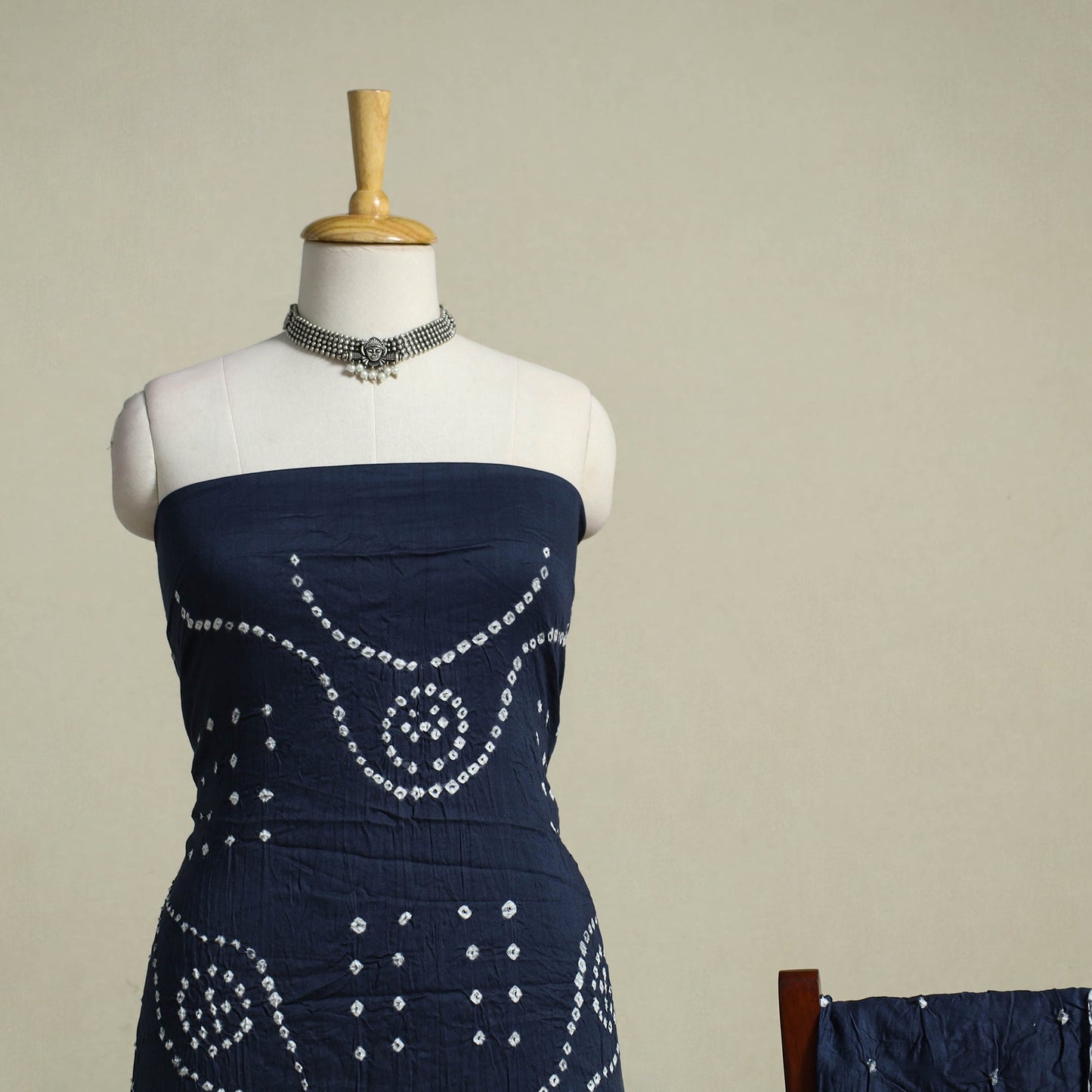 Blue 3pc Unstitched Kutch Bandhani Dress Material