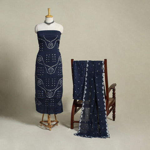 Blue 3pc Unstitched Kutch Bandhani Dress Material