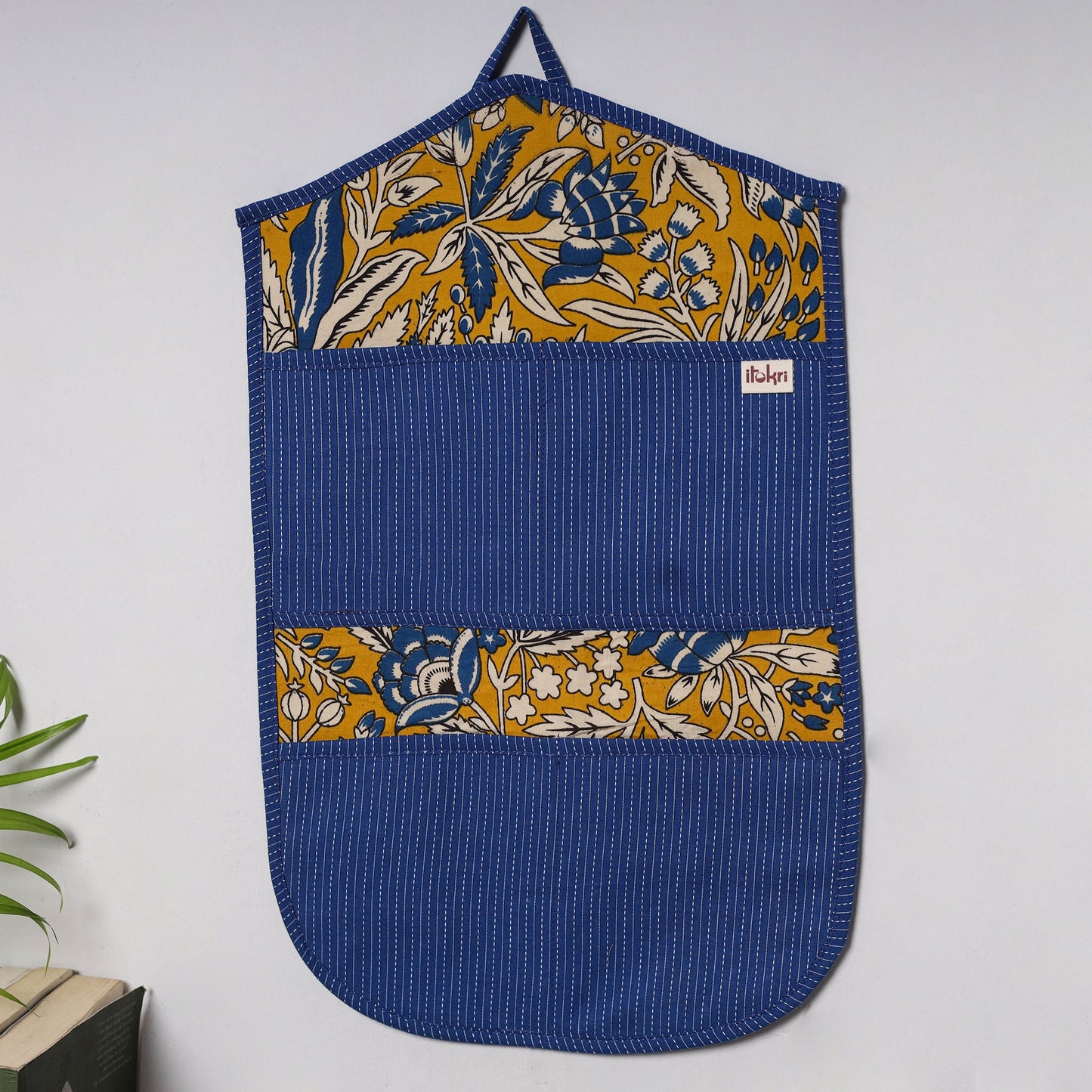 Blue - 4 pockets handcrafted cotton wall hanging letter