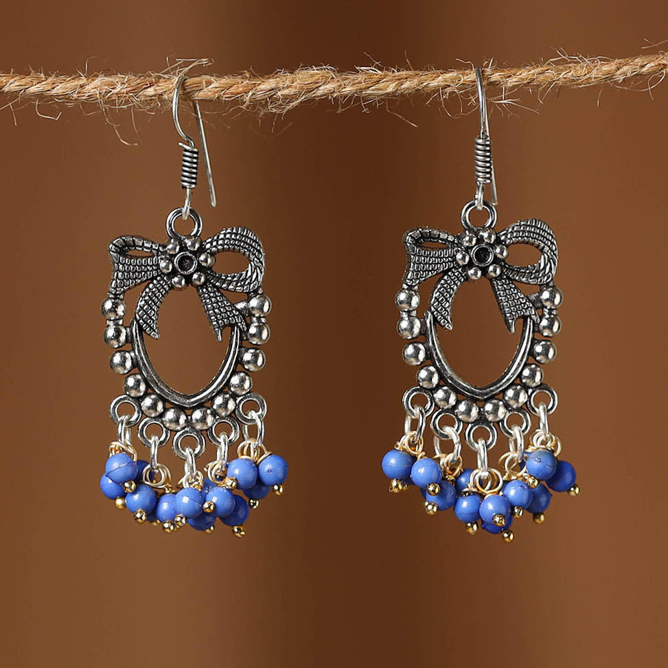 Blue Aadhya German Silver Beaded Earrings 