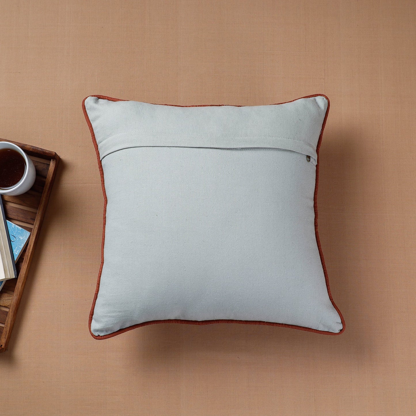 Blue Aari Hand Embroidery Cotton Duck Cushion Cover