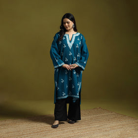 Blue - aari hand embroidery kashmiri merino wool pheran 27