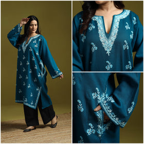 Blue - aari hand embroidery kashmiri merino wool pheran 27