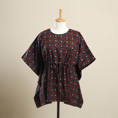 Buy Blue Ajrakh Block Print Cotton Kaftan