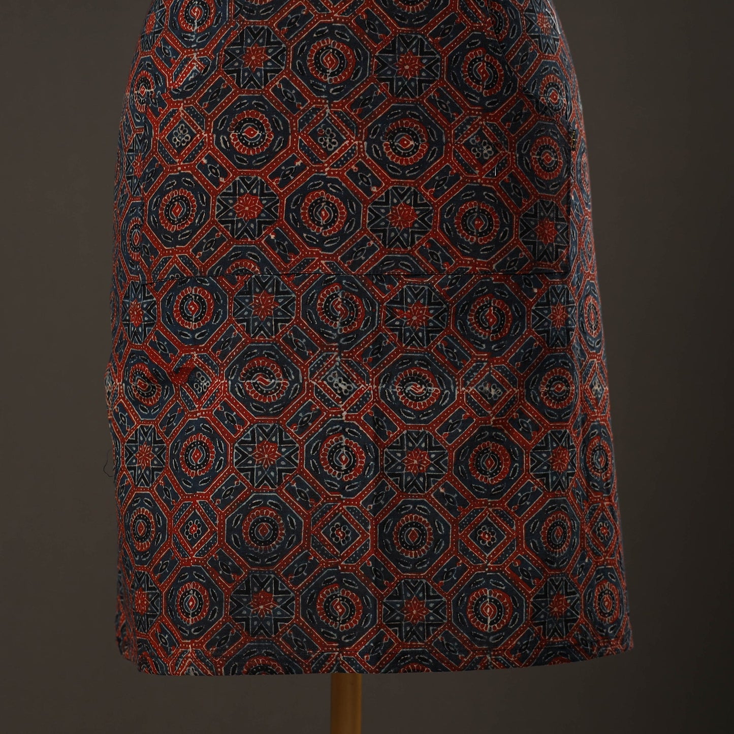Blue Ajrakh Print Cotton Apron with Pocket 