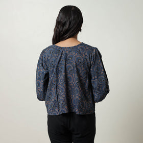 Blue - Ajrakh Block Printed Cotton Crop Top 07