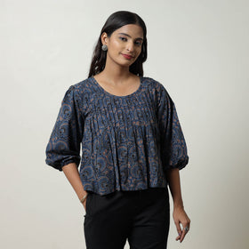 Blue - Ajrakh Block Printed Cotton Crop Top 07