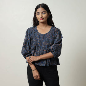 Blue - Ajrakh Block Printed Cotton Crop Top 07