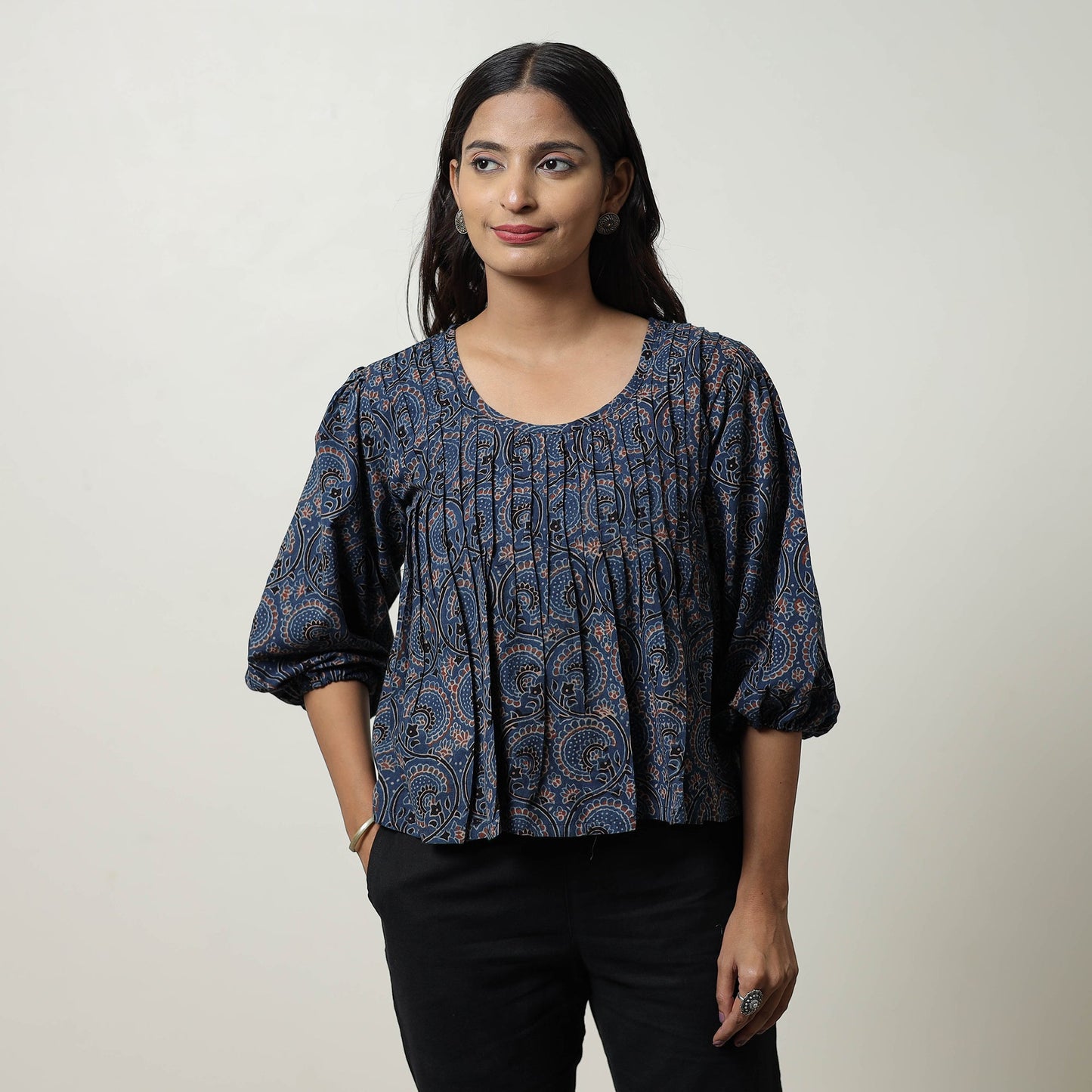 Blue - Ajrakh Block Printed Cotton Crop Top 07