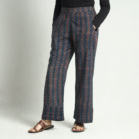 Blue - Ajrakh Block Printed Cotton Elasticated Palazzo